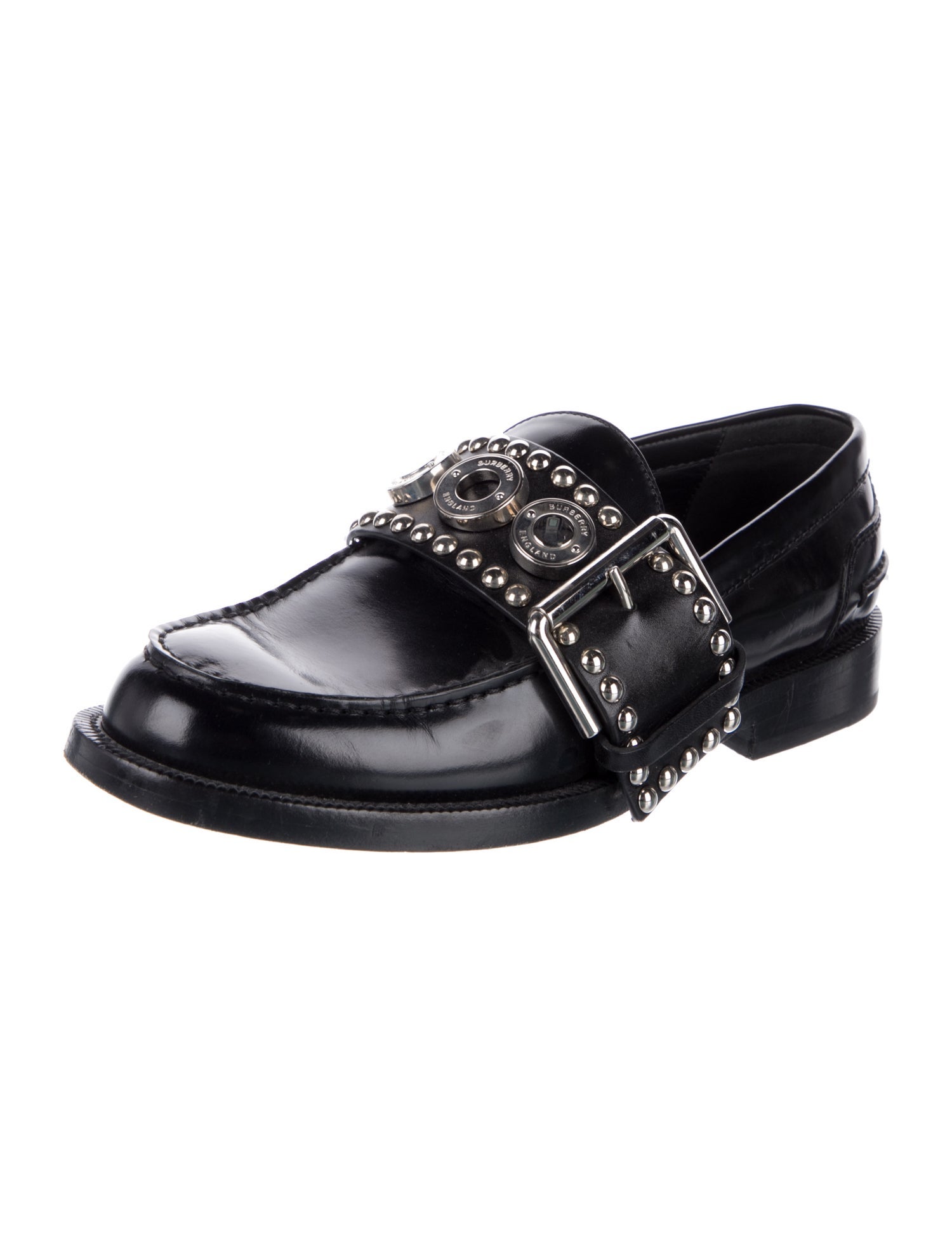 Burberry Leather Studded Accents Loafers